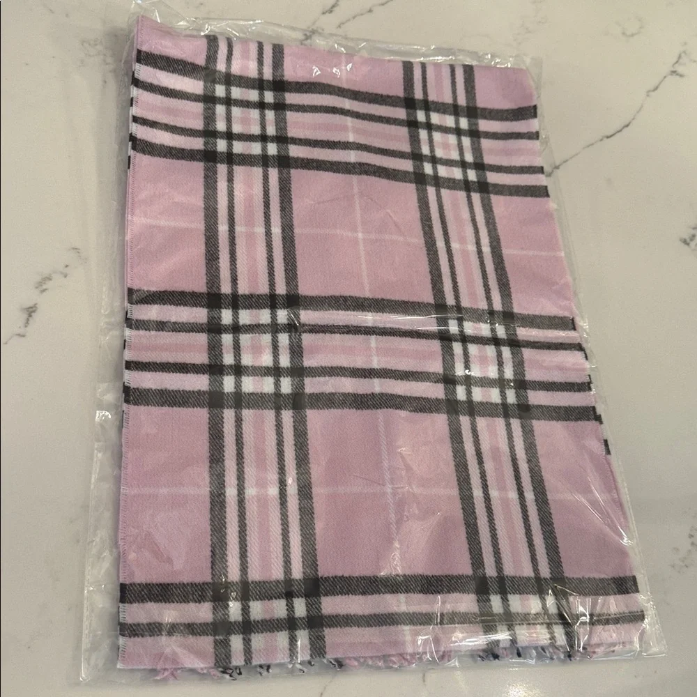 Plaid Scarf with Pink and Black Accents